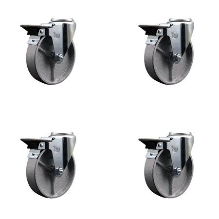Service Caster 5'' Semi Steel Wheel Swivel Bolt Hole Caster Set with Posi Lock Brakes, 4PK SCC-BH20S515-SSR-PLB-4